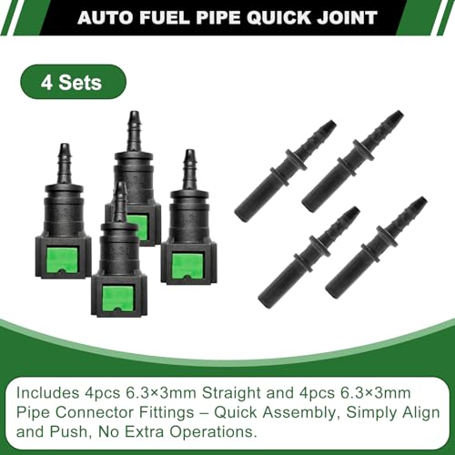 Fuel Line Repair Set, 4 Sets Fuel Line Hose Quick Release Connect Fittings Include Straight Pipe Connector SAE 6.3mm to ID 3mm - color: 4 Sets Fuel Line Quick Connect SAE 6.3mm to ID 3mm
