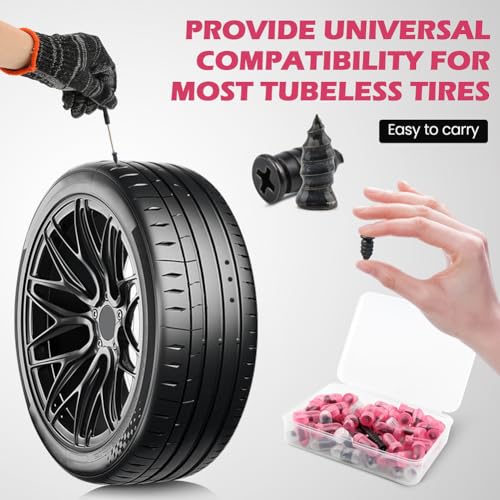 Tire Repair Plugs Kit, Screw In Type, Tubeless Only, Not for Sidewall | Small 0.21 x 0.46 in x30, Large 0.27 x 0.5 in x30, Includes 3.15 in screwdriver gloves case