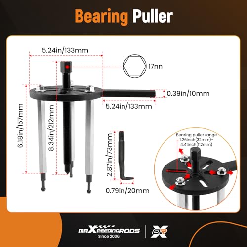 maXpeedingrods 21 in1 Bearing Puller Kit, Bearing Removal Tool, Bearing Separator Set, Bearing Disassembly Gear Puller w/ 3-jaw Hooks and 6 Sizes Red Steel Inner Hole Extractor - style: 3 Jaw Puller