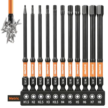 GRENPRO 11PCS Impact Hex Head Allen Wrench Drill Bit Set(Metric), 1/4" Hex Shank S2 Steel Magnetic Hex Bits, CNC Machined Tips, 4 Inch Length with Storage Box - size: 4" 11pcs(Metric)