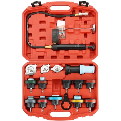 ATPEAM 18pcs Radiator Pressure Pump Cooling System Car Leak Tester Detector Tool Water Tank Adapter Auto Coolant Vacuum Purge Head Gasket - size: 18pcs