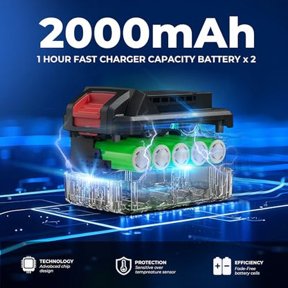 Dong Cheng 20V 4.2" Compact Impact Driver, 1840in-lbs Torque, with 2 x 2.0Ah Batteries, 1/4" Hex Chuck, 3200RPM, 4300IPM, Brushless Impact Driver for Cabinetry, Deck Building & HVAC Installation - style: 1840in-lbs, 2x Battery, Upgrade