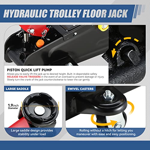 Auto Dynasty 2 Ton Floor Jack with Jack Stands, Heavy Duty Steel Hydraulic Racing Floor Jack with Single Piston Quick Lift Pump, Hydraulic Trolley Service Car Jack, Red/Black - color: Red/Black