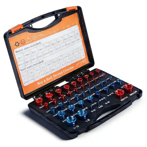 44PCS Nut and Bolt Thread Checker Standard 23 Inch & 21 Metric Bolt Nut Thread Measure Gauge Checker Box Set Bolt Size Finder for Size Check on Tricky and Narrow Area