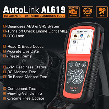 Autel AutoLink AL619 OBD2 Scanner, ABS SRS Warning Light Scan Tool, Turn Off Check Engine Light Car Diagnostic Tool, 10 OBDII Test Modes, Live Data, Freeze Frame, 2026 Up of ML619 AL519 ML519