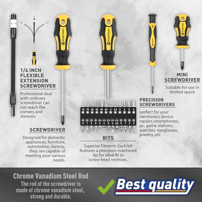 Magnetic Screwdrivers Set with Case, Amartisan 43-piece Includs Slotted, Phillips, Hex, Pozidriv,Torx and Precision Screwdriver Set, Magnetizer Demagnetizer Tools, Tools for Men - style: 43-piece Screwdrivers Set