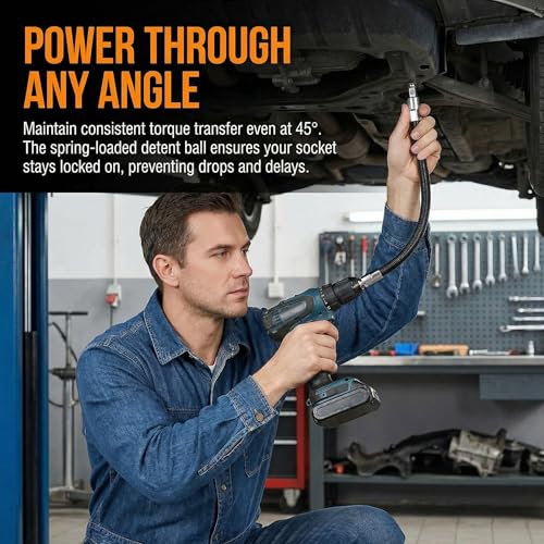 3-Piece Flexible Socket Extension Set – 1/4", 3/8", 1/2" Shaft Drive 10" 8" 6", 45° Bend – Flexible Drill Extension for Tight Spaces (Silvery, 1/2" 1/4" 3/8") - color: Silvery