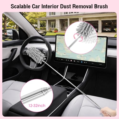 Pink Car Cleaning Kit, 25Pcs Detailing Kit Interior with 4-in-1 Power Handheld Vacuum Cleaner, Detailing Brush Set, 2-in-1 Windshield Cleaner Tool, Car Accessories for Cleaning, Gift for Women