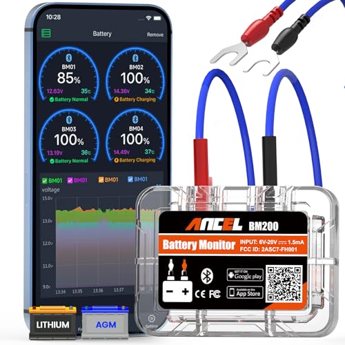 ANCEL BM200-US Car Battery Tester 12V Automotive Battery Monitor Bluetooth Auto Battery Load Tester with Cranking Charging Test Alarm Record Voltage History Voltmeter for Car/RV/Motorcycle/Truck/Boat - color: Orange