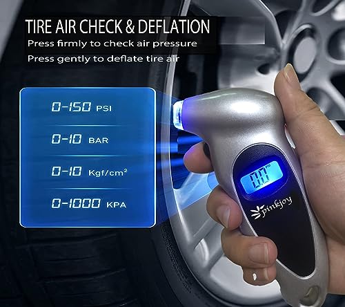 PINKJOY Digital Tire Pressure Gauge 3 Pack 150 PSI, 4 Settings, Tire Gauge for Car, Truck, Motorcycle, Bicycle with Backlit LCD and Non-Slip Grip (Silver) - color: Silver 3 Pack