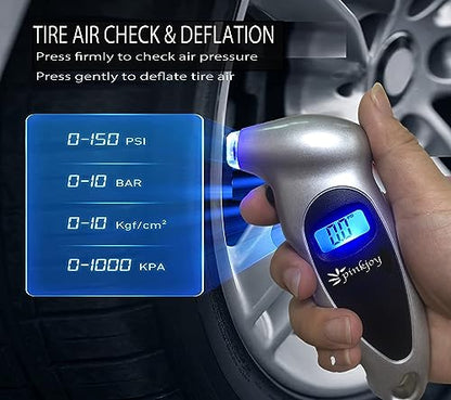 PINKJOY Digital Tire Pressure Gauge 2 Pack 150 PSI, 4 Settings, Tire Gauge for Car, Truck, Motorcycle, Bicycle with Backlit LCD and Non-Slip Grip (Silver) - color: Silver 2 Pack