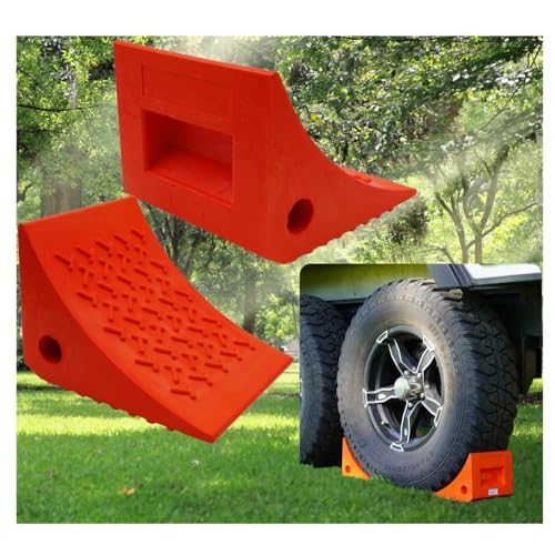 Heavy Duty Rubber Wheel Chocks (2 Pack) - Non-Slip Solid Tire Stoppers for Boat Trailer, RV, Truck, Camper - Yellow, Pre-Drilled Hole & Grab Handle(Red) - color: Red
