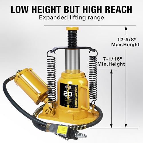YELLOW JACKET Low Profile 20 Ton Air Bottle Jack 20 Ton with Aluminum Alloy Pump and Unique Slow Release Equipment