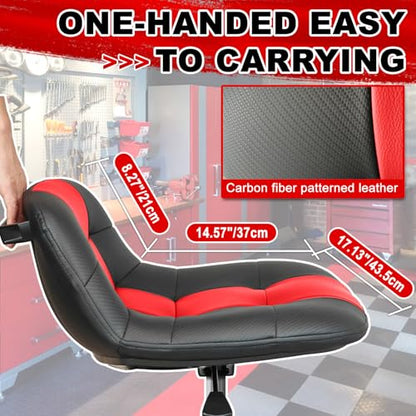 Rolling Stool with Wheels, Adjustable Height Pneumatic Garage Work Mechanic Stool Seat with Backrest, 400 LBS Capacity 360° Swivel Mechanic Crepper Chair with Tool Tray Storage, Red - color: Red
