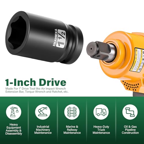 1" Drive Shallow Impact Socket,1-1/2 Inch SAE Jumbo Socket,CR-MO 6 Point for Easy Removal of Large Axle Nut（SAE) - size: 1 Inch Shallow 1-1/2", style: 1"Drive Shallow Impact Socket