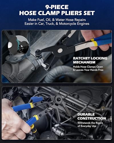 OMT14pc Fuel Line Pliers &Hose Clamp Pliers Set, Fuel Line Disconnect Tool | Hose Clamp Disconnect Tool with Fuel Filter Caliper Pipe, Heavy-Duty Hose Removal Pliers, Car Pipe Repair Set for Auto Line