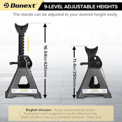 Jack Stands, 3 Ton (6,000 lbs) Capacity Car Jack Stands Double Locking, 11.4"-16.54" Adjustable Height, Car Stand for Lifting, Black, 1 Pair - color: New Black