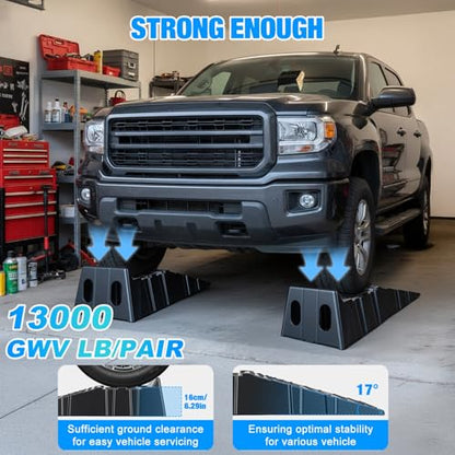 12" Lift Car Ramps, 2-Pack Heavy Duty Low Profile Cars Ramps with 8.6" Lifting Height, 13000lbs GVW Capacity, Portable Car Ramp for Low Cars High Lift and Jack Support Black - color: Black