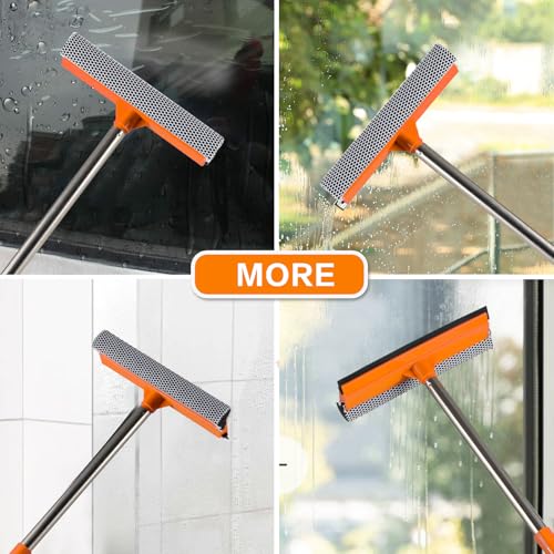 2-in-1 Adjustable Window Squeegee with Extendable Stainless Steel Pole, 30.7 inch-55 inch Height for Glass, Shower, Car Windshield and Glass Surface Cleaning