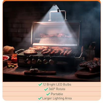 Meonum 1 Pack BBQ Grill Light Compatible with Blackstone Griddle for Outdoor Grill, Gifts for Men Dad Husband, Battery Operated Barbecue Lights with 360 Degrees Adjustable C Shape Clamp