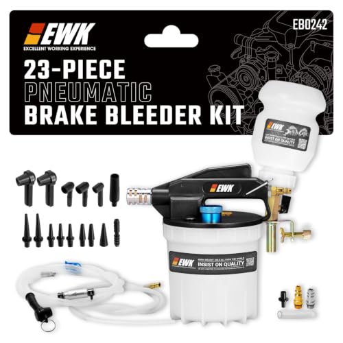 EWK 23 Pcs Pneumatic Brake Bleeder Kit, 2L Vacuum Pump & 1L Refilling Bottle | One-Person Brake Fluid Flush System for Cars, Motorcycles, Trucks & ABS Systems