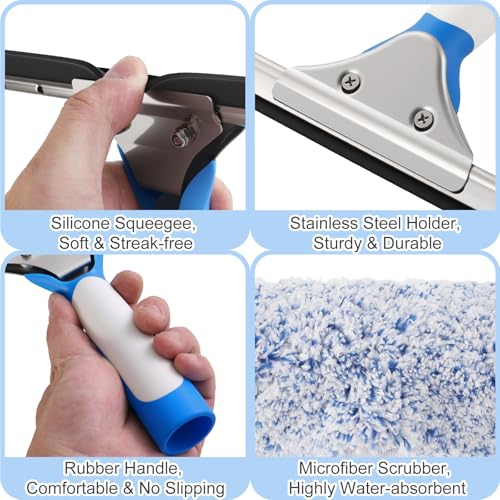Mitclear 10 Feet Long Squeegee Window Cleaner Tool for Outdoor High Windows | Professional Window Cleaning Kit with Extension Poles for Indoor Outdoor Windows Car Windshield Solar Panel - size: 10 feet