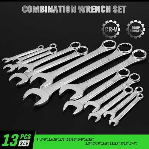 30-Piece Combination Wrench Set, Metric (6mm-24mm) & SAE (1''-1/4"), Standard Spanner Wrench Set, Mechanic Tool Sets with Rolling Pouch, Open End Wrenches for Household, Garage, Workshop, Auto Repairs - style: 30PCS Metric&SAE
