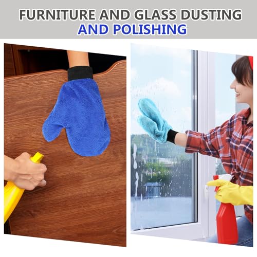 Teenyyou 6 Pcs Microfiber Dusting Mitt Car Wash Mitts Cleaning Glove with Thumb Reusable Terry Dusting Gloves with Elastic Wrist Cuff for Car Wheel Plants House Kitchen(Blue, Grey,9.84 x 7.87 Inch) - color: Blue, Grey, size: 9.84 x 7.87 Inch
