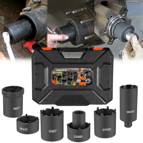 Sunluway 6 Pcs Spindle Nut Socket Set 41660D 4WD Axle Hub Lock Nut Socket Spindle Remover 1/2” Drive for Ford F250 F350 Dana 44/50/60, Toyota, GM Chevy, and Dodge, Lug Out Spindle Nut Socket Set
