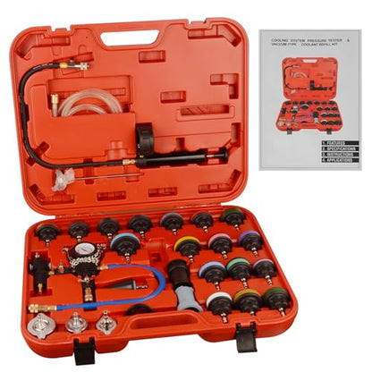 DAYUAN 28Pcs Universal Radiator Pressure Tester Kit Coolant Pressure Tester | Coolant Vacuum Refill Kit，Red Case, for Cooling Systems, 0-35 PSI Test Range，Detects Engine Leaks，Fits Most Vehicles - color: Red