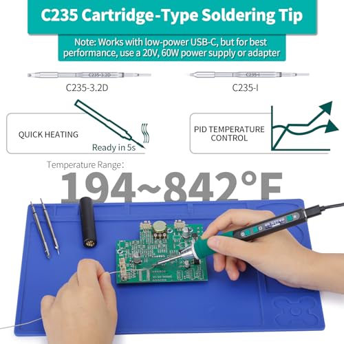 YIHUA 928D-IV Soldering Iron Kit with Type-C Port, Fast-Heating with C235 Cartridge, 194~842°F Temperature Adjustable, PD/QC/Adaptive Protocols, LCD Display, and Multi-Functional Cover - style: 5-IN-1
