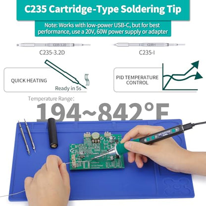 YIHUA 928D-IV Soldering Iron Kit with Type-C Port, Fast-Heating with C235 Cartridge, 194~842°F Temperature Adjustable, PD/QC/Adaptive Protocols, LCD Display, and Multi-Functional Cover - style: 5-IN-1