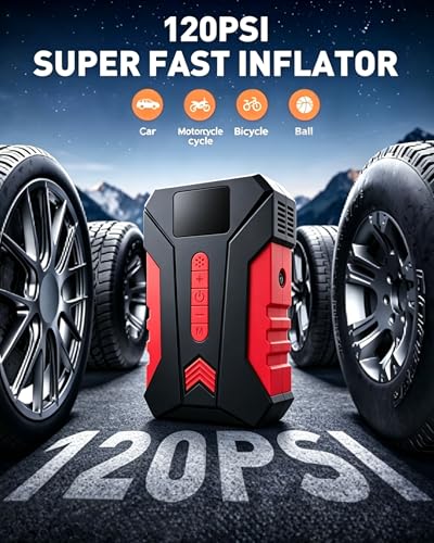Portable Tire Inflator, 120 PSI Air Compressor with Auto Shut-Off, Digital Pressure Gauge for Car, SUV, Bike Tires