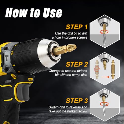 TOPEC Small Screw Extractor Set, 13 PCS Stripped Screw Removal Tool, HSS 6542 Easy Out Kit for Damaged, Broken Fasteners, Fathers Day Gifts for Dad (Golden) - size: 13-piece