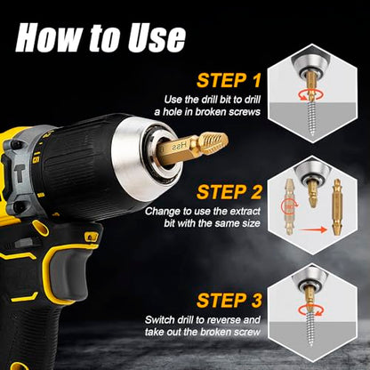 TOPEC Small Screw Extractor Set, 13 PCS Stripped Screw Removal Tool, HSS 6542 Easy Out Kit for Damaged, Broken Fasteners, Fathers Day Gifts for Dad (Golden) - size: 13-piece