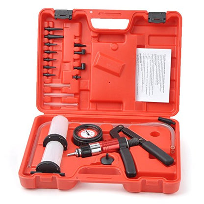 21pc Hand Held Vacuum Pressure Pump Tester Kit Brake Fluid Bleeder Bleeding Kit