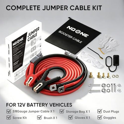 NOONE 2/0 Gauge 30 FT Heavy Duty Jumper Cables - 1500Amp Quick Connect Automotive Booster Jumper Cables for Car, SUV and Truck Battery - Jumper Cables Kit with Gloves, Goggles, Brushes in Carry Bag - size: 2/0Gauge x 30FT（Quick Connect）
