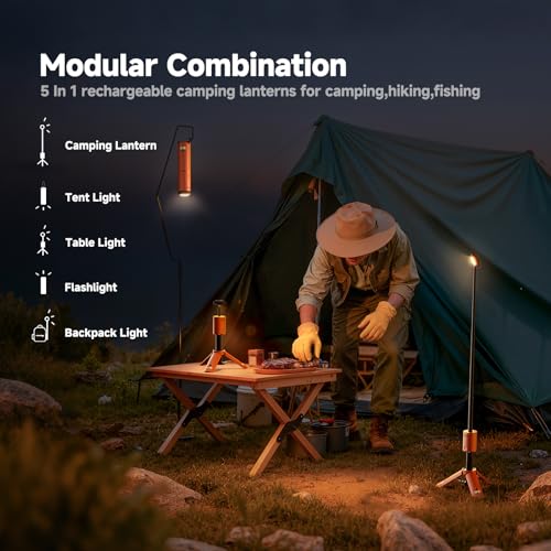 Outask Camping Light Telescopic, Collapsible Magnetic Camping Lantern with 12000mAh Battery, Telescoping IPX6/IPX7 Waterproof Flashlights, Camping Lamp for Emergency, Camping - color: Orange