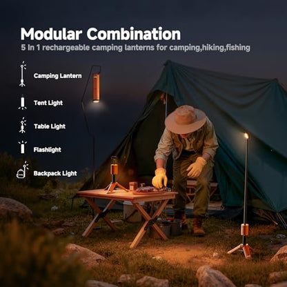 Outask Camping Light Telescopic, Collapsible Magnetic Camping Lantern with 12000mAh Battery, Telescoping IPX6/IPX7 Waterproof Flashlights, Camping Lamp for Emergency, Camping - color: Orange