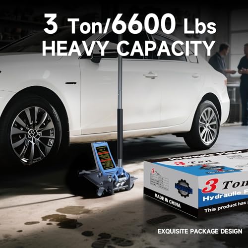 Larbanke 3 Ton Hydraulic Floor Jack, Low Profile Steel Jack with Double Pump Quick Rise, Heavy Duty Service Jack for Garage Repair and Maintenance