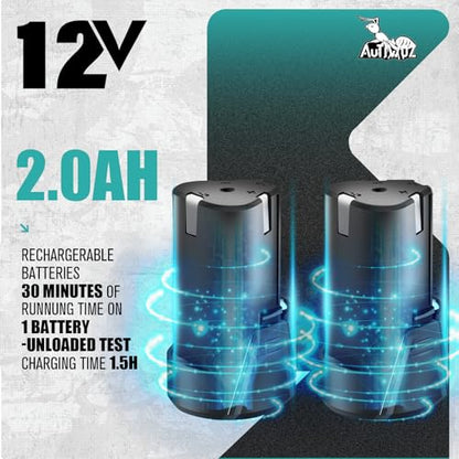 AUTIWOZ Cordless Mini Polisher Fast Change 1/3inch 12mm and 3mm Orbital, DA/RO Small Polisher for Car Detailing 6 Speeds, 2Pcs 2000mAh Li-ion Batteries, with Collet, Cone Cylinder Polishing Pads