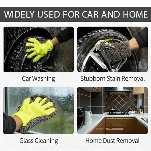 4 Pcs Microfiber Car Wash Mitts - Car Wash Mitt Microfiber Scratch Free,Premium Chenille Ultra-Soft,Car Wash Supplies，5-Finger Design Detailing for Cleaning Car Wash Brush，Car Detailing Kit