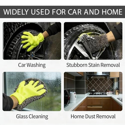 4 Pcs Microfiber Car Wash Mitts - Car Wash Mitt Microfiber Scratch Free,Premium Chenille Ultra-Soft,Car Wash Supplies，5-Finger Design Detailing for Cleaning Car Wash Brush，Car Detailing Kit