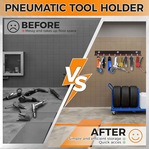 Air Tool Pneumatic Tool Holder,Wall Mount Air Tool Rack,Lockable Air Tool Hanger for Garage Shop Storage Organize,Fit 1/4" Standard Connection Accessories,Comes with Eight Slots