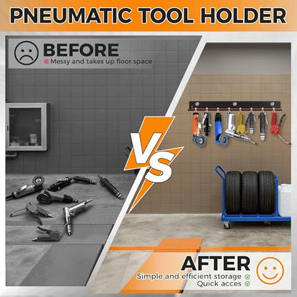 Air Tool Pneumatic Tool Holder,Wall Mount Air Tool Rack,Lockable Air Tool Hanger for Garage Shop Storage Organize,Fit 1/4" Standard Connection Accessories,Comes with Eight Slots