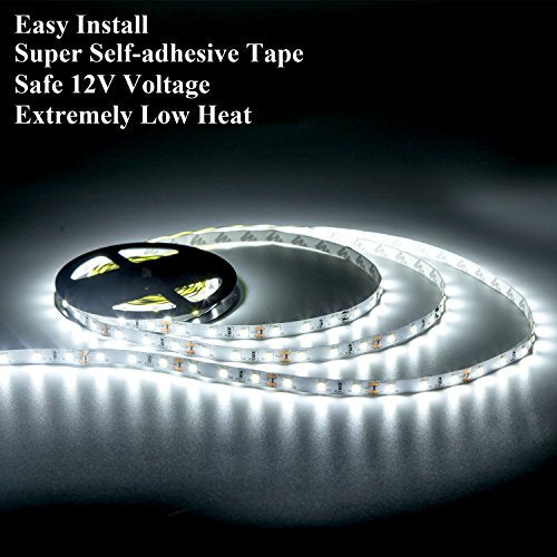 Daylight White LED Strip Lights, 12V16.4ft 300LEDS Flexible Tape Light for Hallway, Staircase, Bookshelf, Under Cabinet, Non Waterproof, Not Include Power Adapter - color: Daylight White Without Adapter