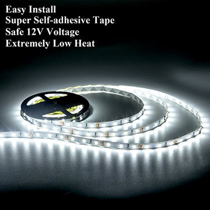 Daylight White LED Strip Lights, 12V16.4ft 300LEDS Flexible Tape Light for Hallway, Staircase, Bookshelf, Under Cabinet, Non Waterproof, Not Include Power Adapter - color: Daylight White Without Adapter
