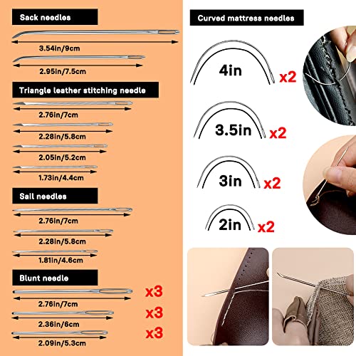 ZXIIXZ 40 Pcs Sewing Kit, Heavy Duty Sewing Kit for Adults | Leather Working Kits with 8 Colors Upholstery Thread, Upholstery Needles, Scratch Awl for Carseat, Backpack, Shoes