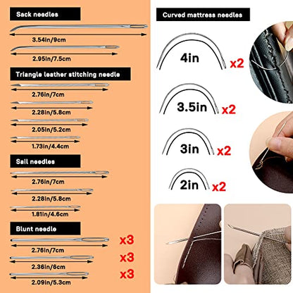 ZXIIXZ 40 Pcs Sewing Kit, Heavy Duty Sewing Kit for Adults | Leather Working Kits with 8 Colors Upholstery Thread, Upholstery Needles, Scratch Awl for Carseat, Backpack, Shoes