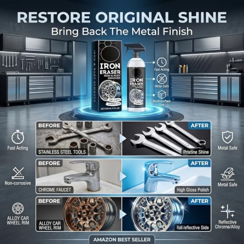 2Pack Rust Remover - Rust Remover Spray, Heavy Duty Rust Remover for Metal, Iron Eraser Iron and Rust Remover for Car Wheels, Hub, Bike Chains, Garden Tools & Iron Surfaces, 120ML*2 | Multi Surface Rust Remover for Metal, Iron Eraser Iron and Rust Remover